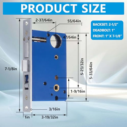 Tandefio 1 Set Double Cylinder Mortise Lock, Right Hand, Silver - color: Silver, style: Right Hand