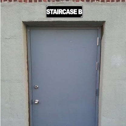 Floor Sign for Door, Acrylic Plastic, Black and White, Rounded Corners, Durable, Long Lasting with Double Sided Tape in the Back - 3" x 9" (Staircase B) - style: Staircase B