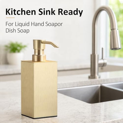 BGL Brushed Gold Soap Dispenser for Kitchen & Bathroom, Modern Square Liquid Hand Soap Pump, Rustproof Matte Black Lotion Dispenser with Non-Slip Bottom, Fingerprint Resistant - color: Brushed Gold-countertop