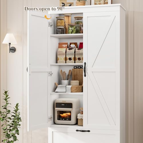 HOSTACK 70" Kitchen Pantry Storage Cabinet, Farmhouse Pantry Cabinet, White - color: White
