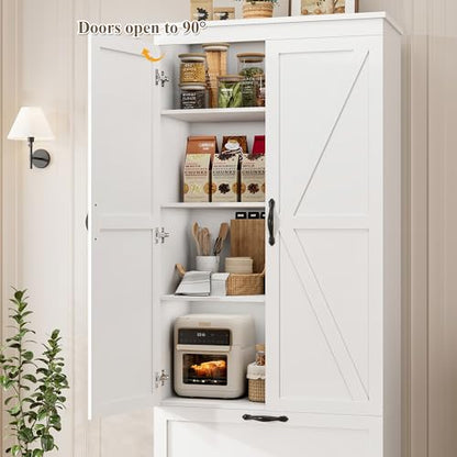 HOSTACK 70" Kitchen Pantry Storage Cabinet, Farmhouse Pantry Cabinet, White - color: White