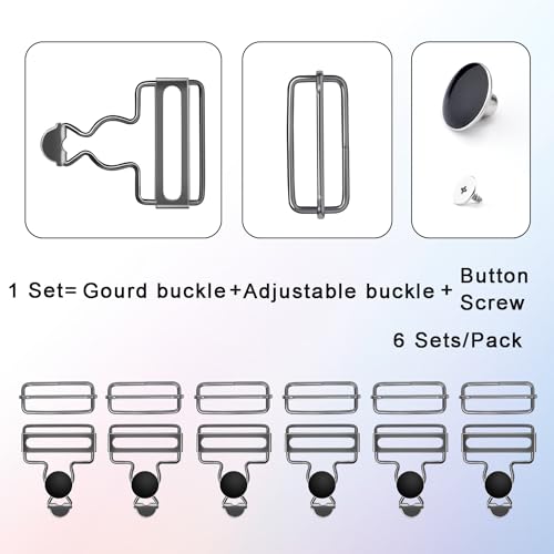 CooBigo 6Sets 1-1/4 Inch Metal Jeans Buckles, Overalls Buckles with Adjustable Tri Glide Buckle and Buttons for Bib Pants Suspender Sewing Accessory (Black) - color: 1-1/4" Black 6sets