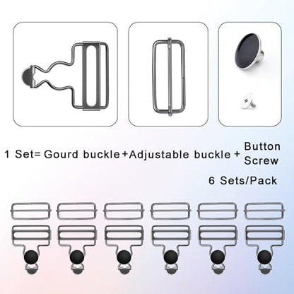 CooBigo 6Sets 1-1/4 Inch Metal Jeans Buckles, Overalls Buckles with Adjustable Tri Glide Buckle and Buttons for Bib Pants Suspender Sewing Accessory (Black) - color: 1-1/4" Black 6sets