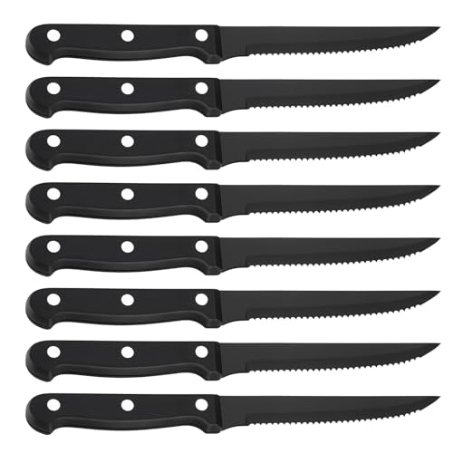 Steak Knife Sets, SANLUNS Kitchen Chef Knife Set & Serrated Knives of 8 - Professional Design Collection - Razor-Sharp High Carbon Stainless Steel Dinner Knives with Ergonomic Handles (8 Pcs - Black) - color: JB-Steak Knife-8Pc-Black