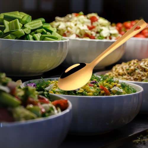 4 Pack Gold Serving Tongs and Spoons for Buffet, Stainless Steel Utensil Salad Tongs Serving Large Spoons for Banquet Catering,9 Inch