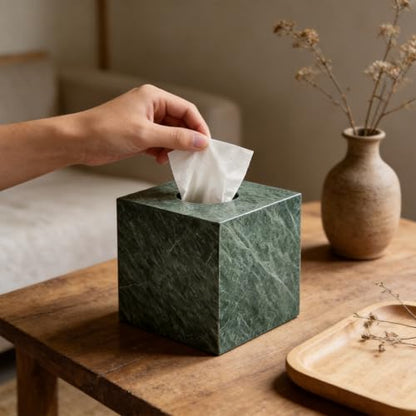 Marble Tissue Box Holder Cover with Open Bottom for Bathroom - color: Indian Green