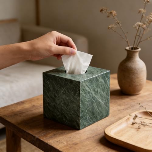Marble Tissue Box Holder Cover with Open Bottom for Bathroom - color: Indian Green