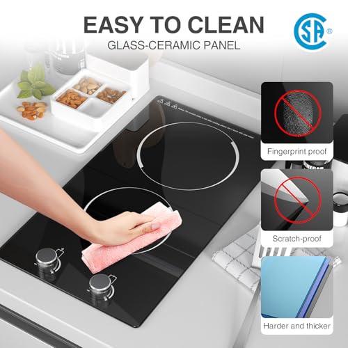 GIHETKUT Electric Cooktop,110V 2100W Electric Stove Top with Knob Control, 10 Power Levels, Kids Lock & Timer, Hot Surface Indicator, Overheat Protection,Built-in Radiant Double induction cooktop - size: 2 burner electric stove