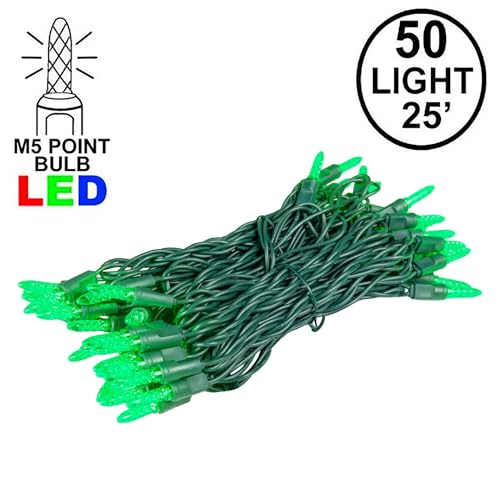 Novelty Lights 25FT 50 LED M5 Green Christmas Tree Lights, Indoor Outdoor - color: Green