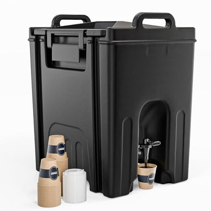 ROVSUN 12Gallon Insulated Beverage Dispenser, Ice and Hot Drink Server w/Handles, Faucet & 50 Cups, Food-grade LLDPE Drink Dispenser, Hot and Cold Beverage Server for Party Catering Event Restaurant - size: 12 Gallon