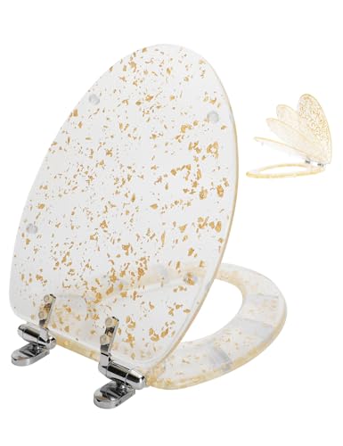 Angol Shiold ELONGATED Gold Foil Resin Toilet Seat Soft Close 18.5Inch - color: Gold Foil