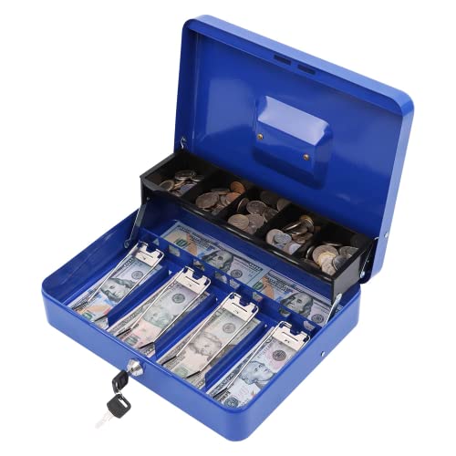 xydled Cash Box with Key Lock, Metal Money Box, Safe Storage box, Blue - color: Blue Key Lock