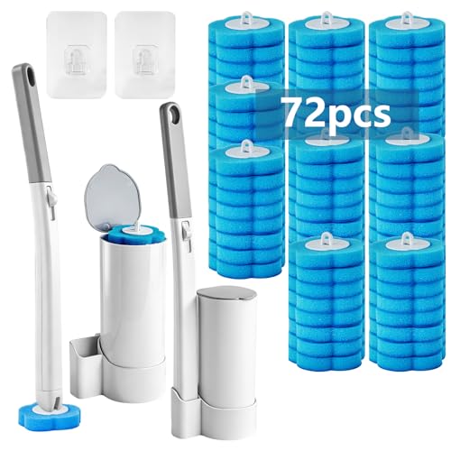 Disposable Toilet Brush Set, 2 Pack with 72 Refills & Wall Holder - size: 2 set+72 refills