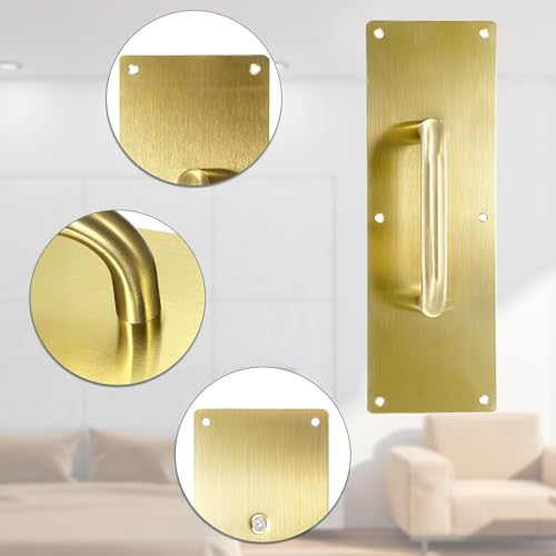 Sumnacon 1 Set 12" Stainess Steel Door Handle Pull & Push Plate - Heavy Dutyr Gold Gate Handle Bar for Home/Office/Warehouse/Public,Suitable of Wooden/Composite Door with Screws,Brushed - color: Gold