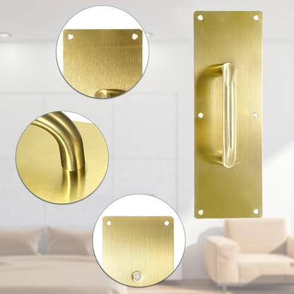 Sumnacon 1 Set 12" Stainess Steel Door Handle Pull & Push Plate - Heavy Dutyr Gold Gate Handle Bar for Home/Office/Warehouse/Public,Suitable of Wooden/Composite Door with Screws,Brushed - color: Gold