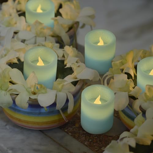 FURORA LIGHTING Blue Marble Real Wax Votive LED Candles, 6-Pack - color: Blue Flat Top, Real Wax