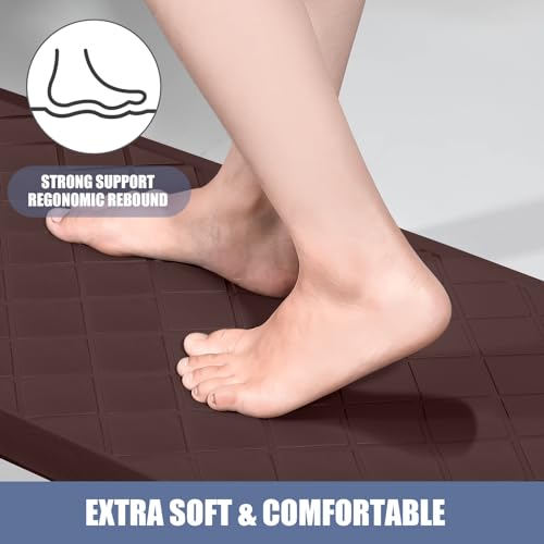 Cushioned Kitchen Mat 2 PCS, Anti Fatigue Kitchen Rugs, Heavy Duty Kitchen Rugs and Mats Non-Skid, Ergonomic Comfort Foam Kitchen Floor Mat for Home, Office, Sink, Laundry - Brown - color: Brown