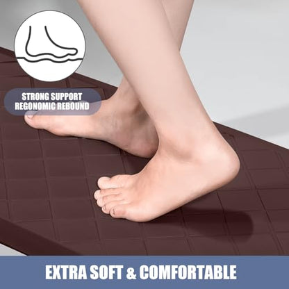 Cushioned Kitchen Mat 2 PCS, Anti Fatigue Kitchen Rugs, Heavy Duty Kitchen Rugs and Mats Non-Skid, Ergonomic Comfort Foam Kitchen Floor Mat for Home, Office, Sink, Laundry - Brown - color: Brown