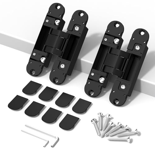 5.5" Hidden Door Hinge, 2 Pack 3-Way Adjustable 180°, Concealed Hinge Black - color: Black, size: 5.5 Inch