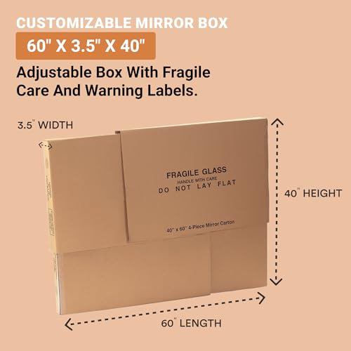 BOX USA Large Mirror Box 40"L x 3.5"W x 60"H (1-Pack), Cardboard Boxes Perfect for Moving, Storing, Packing & Shipping, Ideal for TV's, Picture Frames, Mirrors & Art