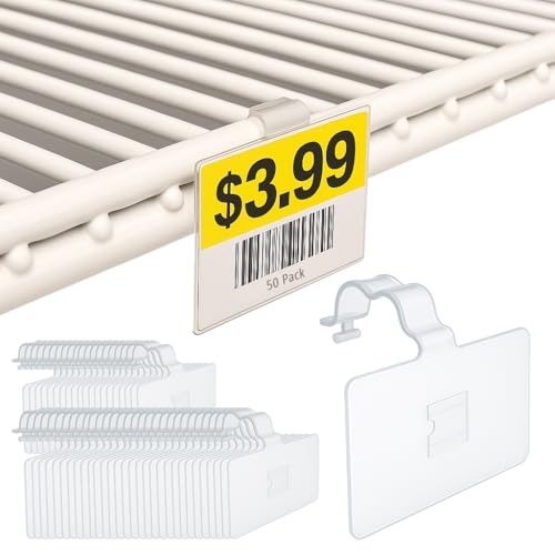 2.25" L x 1.25" H Plastic Cooler/Refrigerator UPC Label Holder Clip Organizer for Double Wire Fridge Shelf - 50 Pack