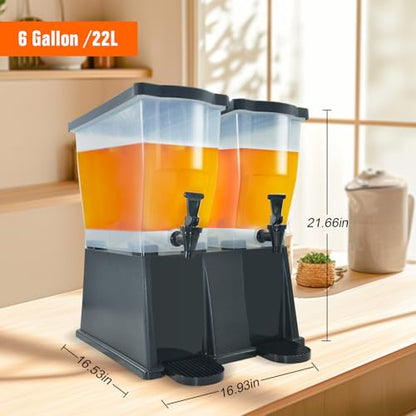 Hakka 6 Gallon Drink Dispenser, Commercial Beverage Dispenser for Parties 22L Double Tank Juice Dispenser with Stand and Spigot for Catering, Buffets, Restaurants - size: 6 Gallon