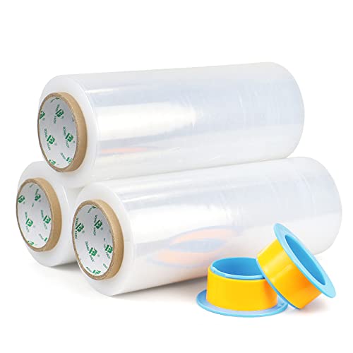 BOMEI PACK Clear Stretch Wrap Industrial Strength 12" x 1000 Ft 3 Pack - 80 Gauge Thick - Clear Plastic Cling, Stretch Film Rolls for Packaging Moving Packing Pallets - color: Clear