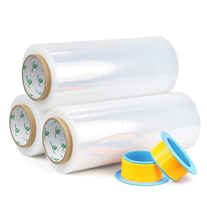 BOMEI PACK Clear Stretch Wrap Industrial Strength 12" x 1000 Ft 3 Pack - 80 Gauge Thick - Clear Plastic Cling, Stretch Film Rolls for Packaging Moving Packing Pallets - color: Clear