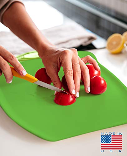 Dexas Chop & Scoop Cutting Board, 9.5 x 13 Inch, Solid Green, BPA-Free Dishwasher Safe Kitchen Prep Board with Handle - color: Green, size: 13"L x 9.5"W