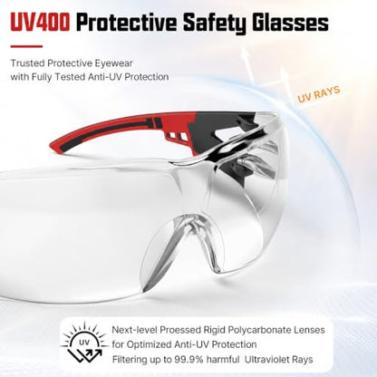 24 Pack Clear Safety Glasses Bulk for Men Women ANSI Z87.1 UV Protection - color: Red