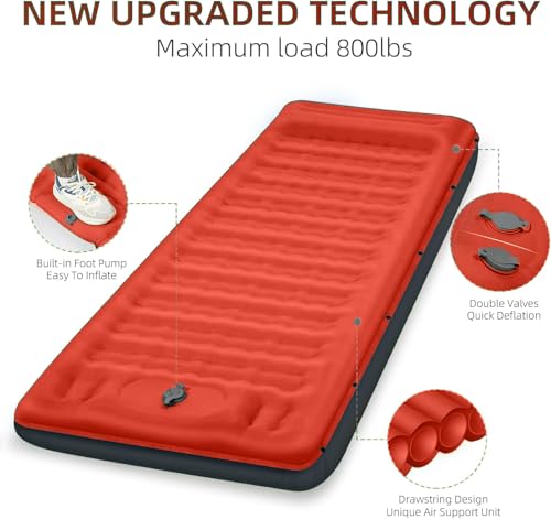 FNARMW Camping Sleeping Pad, Extra Thick 5 Inch Camping Mat with Pillow Built-in Foot Pump Inflatable Sleeping Pads Compact for Camping Backpacking Hiking Traveling Tent（Orange-Black） - color: Orange-black