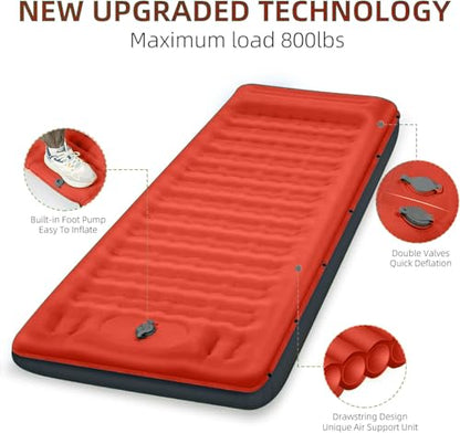 FNARMW Camping Sleeping Pad, Extra Thick 5 Inch Camping Mat with Pillow Built-in Foot Pump Inflatable Sleeping Pads Compact for Camping Backpacking Hiking Traveling Tent（Orange-Black） - color: Orange-black