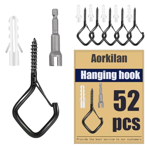 52 Pcs 2.36IN Ceiling Hooks with Safety Buckle for Plants - color: Black, size: 52Pcs