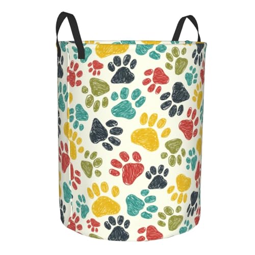 Paw Print Laundry Basket Storage Bin Foldable Laundry Hamper Clothes Storage Bucket Organizer 19.6x15.7 Inch For Laundry Room/Bedroom/Bathroom - color: Paw Print