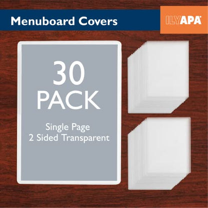 Ilyapa Clear Menu Covers, 8.5x11 Inch - 30 Pack, Black, 2-View Single Page - color: Clear, size: 8.5 x 11