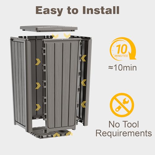30 Gallon Outdoor Trash Can with Lid, Resin Garbage Can, Gray - color: Gray, size: 30 Gallon