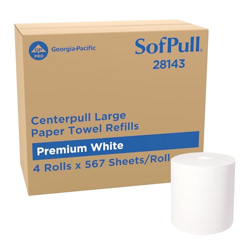 Georgia-Pacific SofPull Centerpull Large Premium Paper Towels, Commercial Bathroom Dispenser Rolls, 567 Sheets Per Roll, 4 Rolls Per Case, White, 28143 - size: 4 Count (Pack of 1)