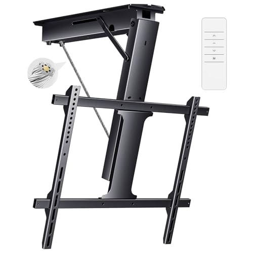 Electric Ceiling TV Mount, Remote Adjustable Flip Down Bracket for 32 to 70 Inch Flat Curved Screen TVs Max VESA 600x400mm, Motorized TV Ceiling Mount for Flat Pitched Roof Indoor Outdoor - color: Black