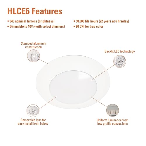 HALO HLCE 18-Pack 6 in LED Disk Ceiling Light 3000K 940lm 90 CRI Dimmable - size: 6 inch, 18-Pack