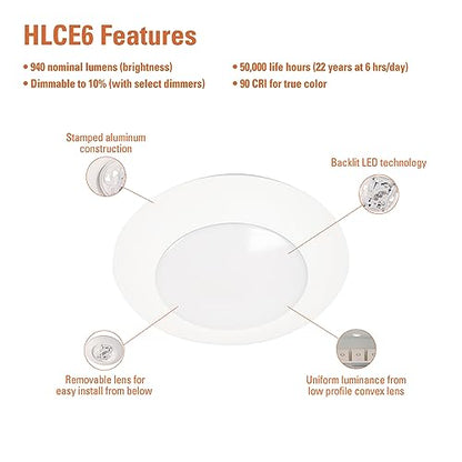HALO HLCE 18-Pack 6 in LED Disk Ceiling Light 3000K 940lm 90 CRI Dimmable - size: 6 inch, 18-Pack