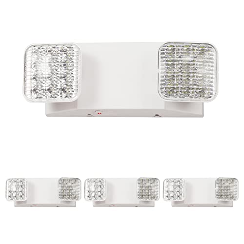 TANLUX LED Emergency Lights with Battery Backup, Two Head Adjustable Commercial Emergency Lights, UL Listed, AC 120/277V, Hardwired Emergency Exit Light Fixtures for Business - 4 Pack(White) - color: White, size: 4 Pack