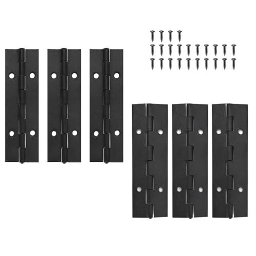 6 Pack Continuous & Piano Hinges,4 inches Black 304 Stainless Steel Hinges 0.04" Thickness Heavy Duty Continuous Hinges with Holes for Pianos，Door，Wooden Boxes，Cabinet. (4inch/10cm) - size: 4inch