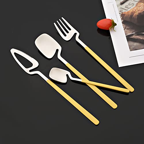 JASHII Silverware Set Satin Finish 24-Piece Stainless Steel Flatware Set Kitchen Utensil Set Service for 6 Tableware Cutlery Set Dishwasher Safe (Matte Yellow Silver) - color: Yellow silver 24pcs, size: service 6