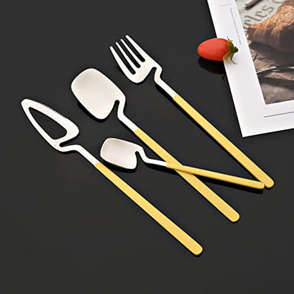 JASHII Silverware Set Satin Finish 24-Piece Stainless Steel Flatware Set Kitchen Utensil Set Service for 6 Tableware Cutlery Set Dishwasher Safe (Matte Yellow Silver) - color: Yellow silver 24pcs, size: service 6
