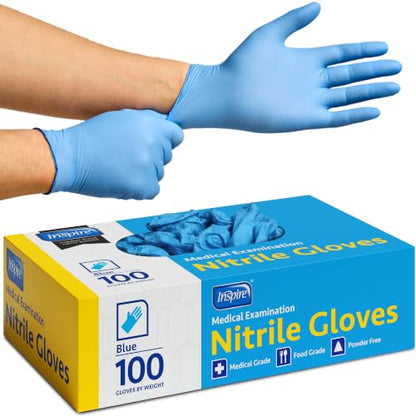 Inspire Blue Nitrile Disposable Gloves | 4.5 Nitrile Disposable Safety Medical Cooking Cleaning Gloves - size: Small