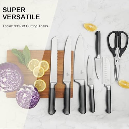 15-Piece Gray Kitchen Knife Set with Block and Sharpener, Dishwasher Safe - color: Gray