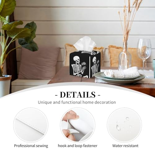 Roses Skeleton Skull Square Tissue Boxes Cover 5.2"x5.2"x5.2" for Bathroom Home - color: Roses Skeleton Skull