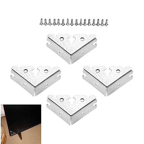 dophee 4Pcs Silver Decorative Metal Corner Covers Protectors 1.34"x1.34" - color: Silver