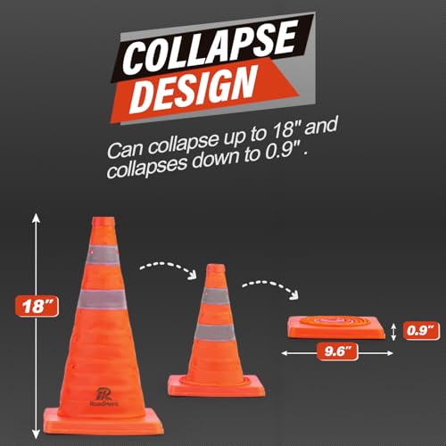 RoadHero 18 Inch 2 Pack Collapsible Traffic Safety Cones with Bag,Orange - size: 18 Inch