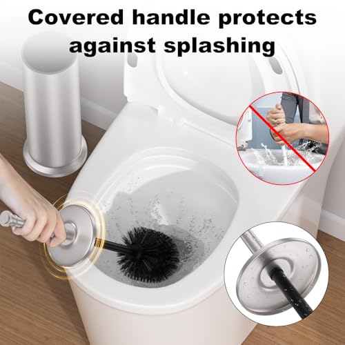 Stain Nickel Toilet Brush and Holder，Extra Long Handled Toilet Brush for Bathroom，Stainless Steel Heavy Duty Toilet Bowl Brush,Removable Inner Bowl,Deep Cleaning Dense Bristles Brush - color: Stain Nickel